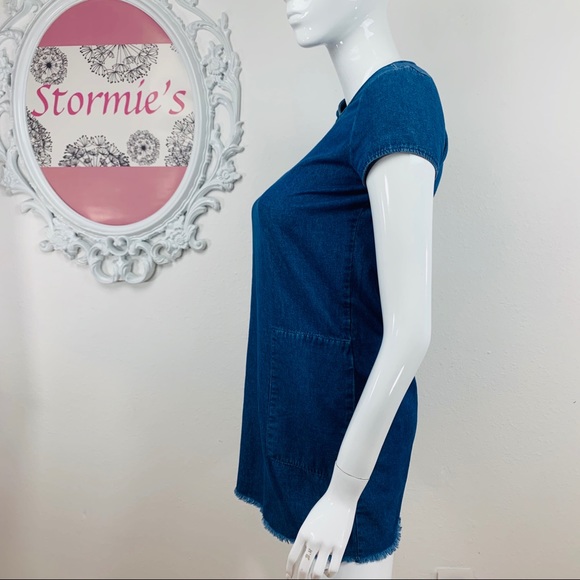 Zara Trf / Frayed Hem Blue Jean Dress - Picture 4 of 8